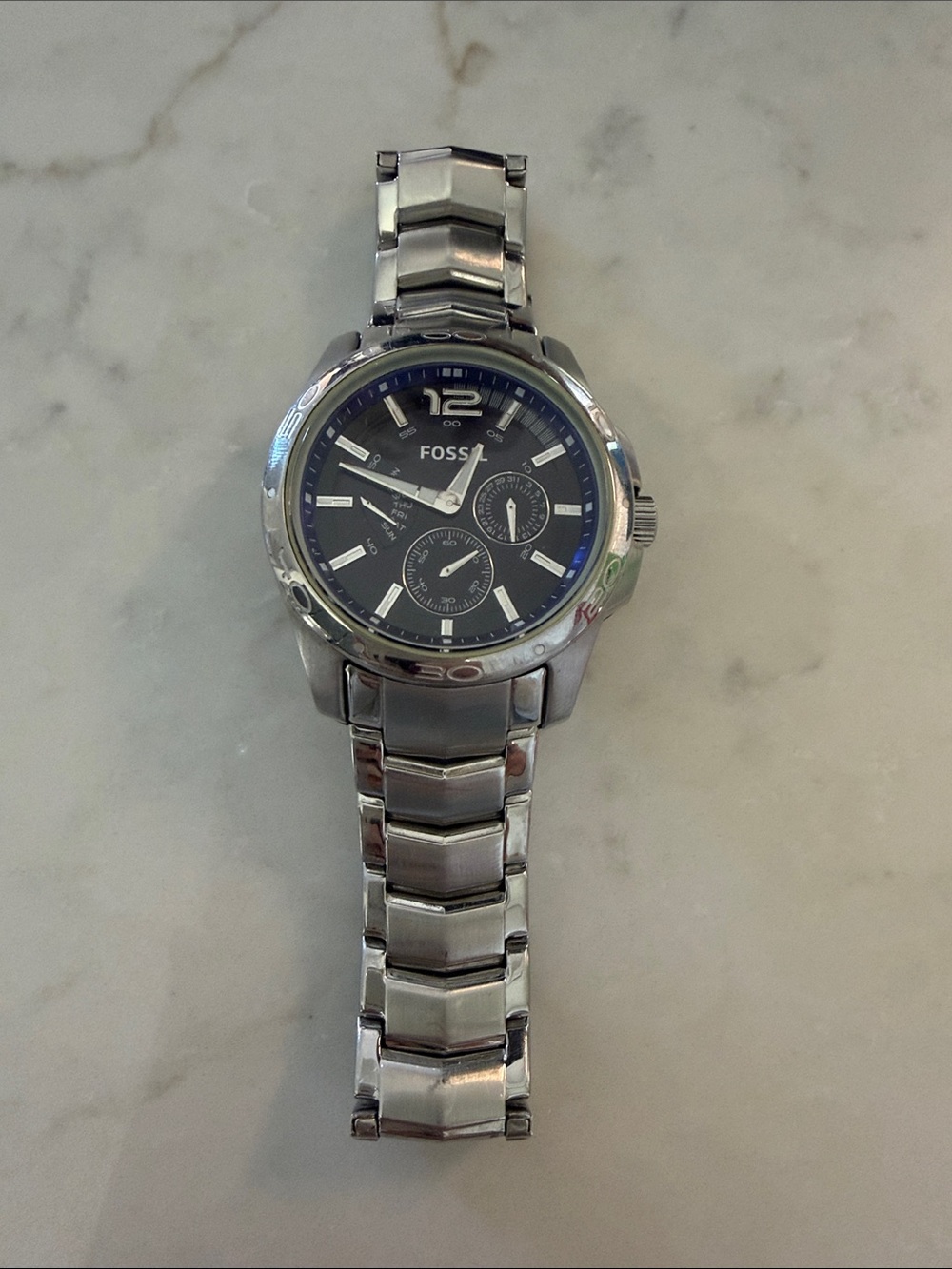 Fossil Men’s Blue Dial Stainless Steel Watch